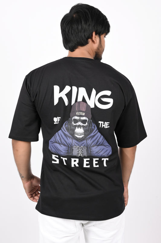 Black Men All Over Printed Oversized Fit Half Sleeve Round King Street T-Shirt