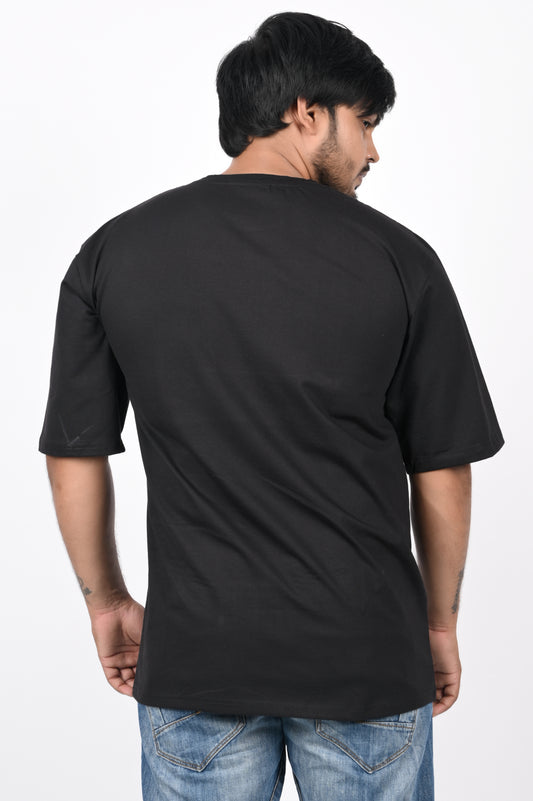 Black Men Short Sleeve with Round Neck, Oversized Longline Drop Shoulder | Black Color Men Oversized T-Shirts