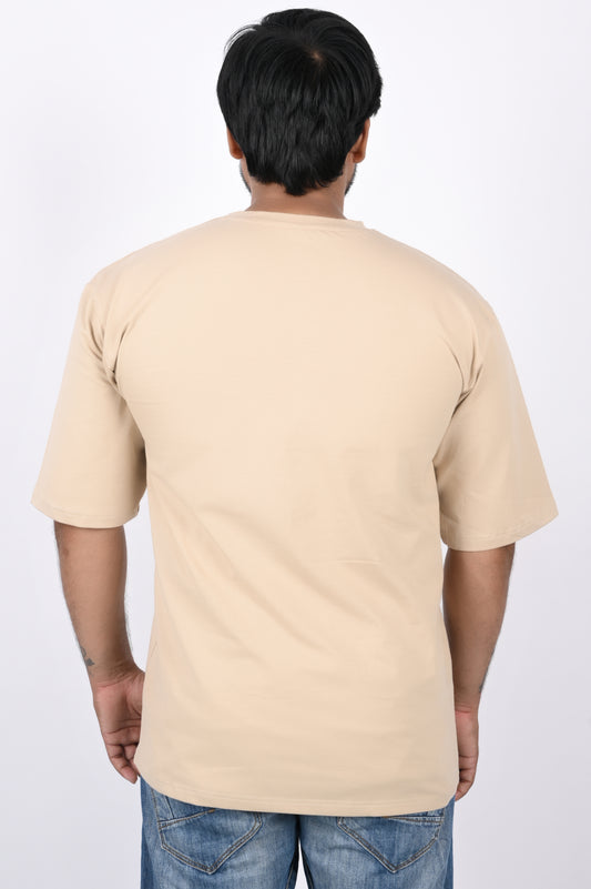 Beige Men Loose Fit Oversized Drop Shoulder Baggy & Funky Hip Hop Plain Round Neck Casual Solid Beige Oversized T Shirts Solid