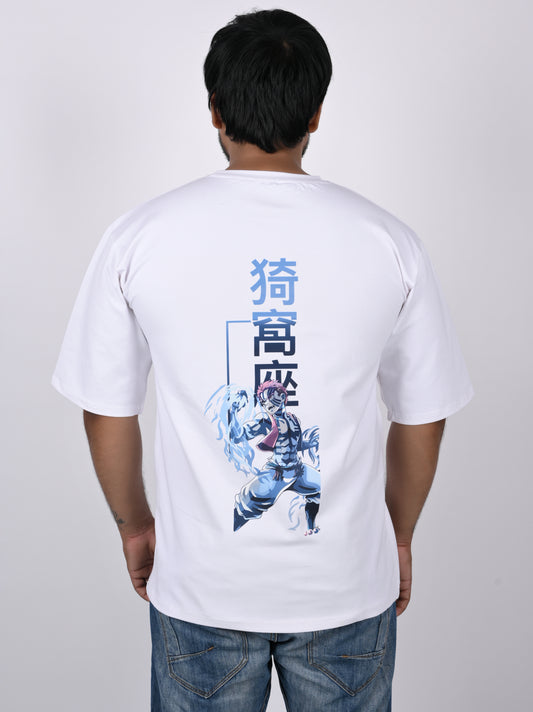 White Half Sleeve Oversized Printed T-Shirt for Men, Round Neck Longline Drop Shoulder