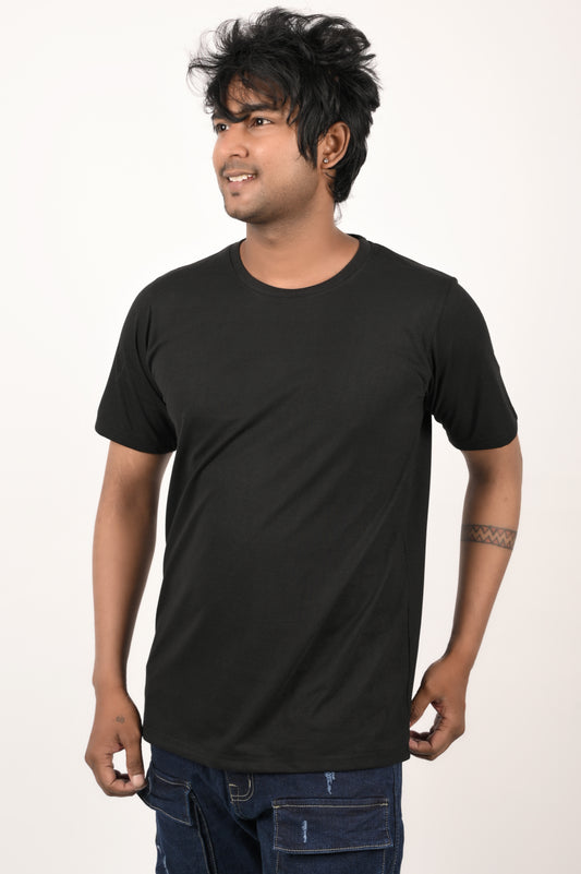 Black Men Solid Round Neck Cotton Half Sleeve Regular Fit T-Shirts