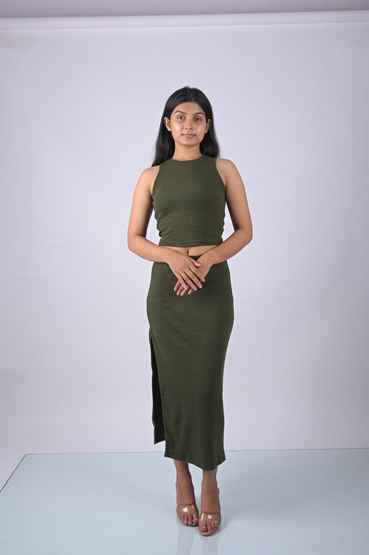 Green Women Smocked Two-Piece Co-ordinate Dress